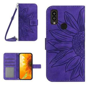 For Kyocera Android One S9 Skin Feel Sun Flower Pattern Flip Leather Phone Case with Lanyard(Dark Purple)