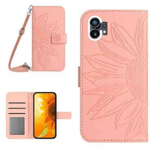 For Nothing Phone 1 Skin Feel Sun Flower Pattern Flip Leather Phone Case with Lanyard(Pink)