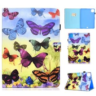 For iPad Pro 11 (2020) Sewing Thread Horizontal Painted Flat Leather Tablet Case with Sleep Function & Pen Cover & Anti Skid Strip & Card Slot & Holder(Colorful Butterfly)