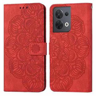 For OPPO Reno8 Mandala Embossed Flip Leather Phone Case(Red)