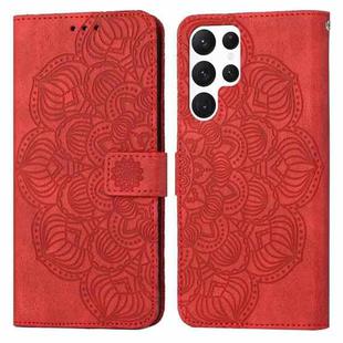 For Samsung Galaxy S23 Ultra 5G Mandala Embossed Flip Leather Phone Case(Red)