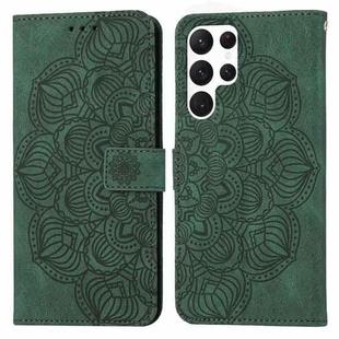 For Samsung Galaxy S23 Ultra 5G Mandala Embossed Flip Leather Phone Case(Green)