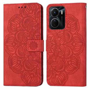 For vivo Y16 Mandala Embossed Flip Leather Phone Case(Red)