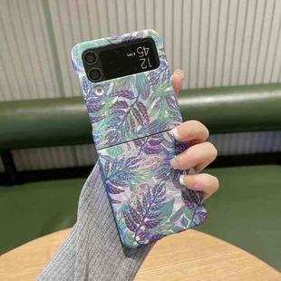 For Samsung Galaxy Z Flip3 5G Flower Series Shockproof PC Phone Case(Purple Leaf)