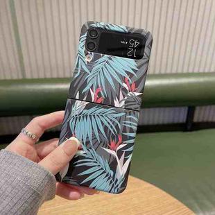 For Samsung Galaxy Z Flip3 5G Flower Series Shockproof PC Phone Case(Cyan Leaf)