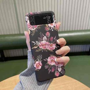 For Samsung Galaxy Z Flip3 5G Flower Series Shockproof PC Phone Case(Black Pink Flower)