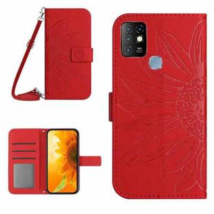 For Infinix Hot 10 Skin Feel Sun Flower Pattern Flip Leather Phone Case with Lanyard(Red)