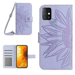 For Infinix Hot 10 Skin Feel Sun Flower Pattern Flip Leather Phone Case with Lanyard(Purple)