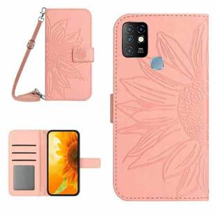 For Infinix Hot 10 Skin Feel Sun Flower Pattern Flip Leather Phone Case with Lanyard(Pink)