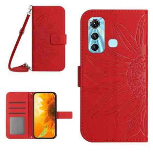 For Infinix Hot 11 Skin Feel Sun Flower Pattern Flip Leather Phone Case with Lanyard(Red)