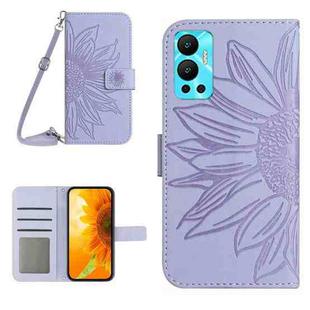 For Infinix Hot 12 Skin Feel Sun Flower Pattern Flip Leather Phone Case with Lanyard(Purple)