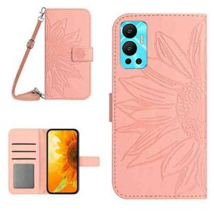 For Infinix Hot 12 Skin Feel Sun Flower Pattern Flip Leather Phone Case with Lanyard(Pink)