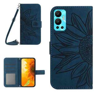 For Infinix Hot 12 Skin Feel Sun Flower Pattern Flip Leather Phone Case with Lanyard(Inky Blue)