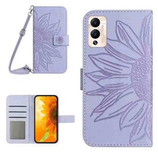 For Infinix Hot 12 Play Skin Feel Sun Flower Pattern Flip Leather Phone Case with Lanyard(Purple)