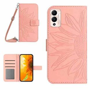 For Infinix Hot 12 Play Skin Feel Sun Flower Pattern Flip Leather Phone Case with Lanyard(Pink)