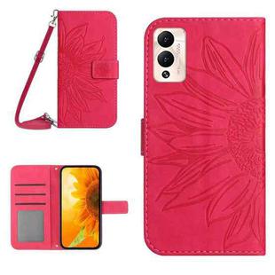 For Infinix Hot 12 Play Skin Feel Sun Flower Pattern Flip Leather Phone Case with Lanyard(Rose Red)