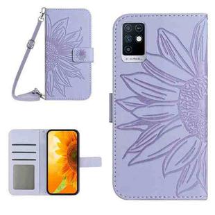 For Infinix Note 10 Skin Feel Sun Flower Pattern Flip Leather Phone Case with Lanyard(Purple)