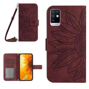 For Infinix Note 10 Skin Feel Sun Flower Pattern Flip Leather Phone Case with Lanyard(Wine Red)