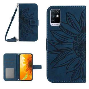 For Infinix Note 10 Skin Feel Sun Flower Pattern Flip Leather Phone Case with Lanyard(Inky Blue)