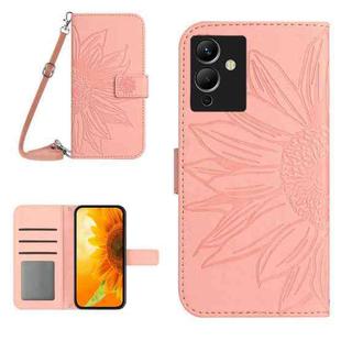 For Infinix Note 12 G96 Skin Feel Sun Flower Pattern Flip Leather Phone Case with Lanyard(Pink)