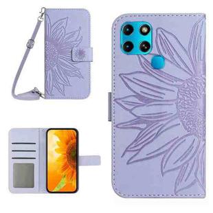 For Infinix Smart 6 Skin Feel Sun Flower Pattern Flip Leather Phone Case with Lanyard(Purple)