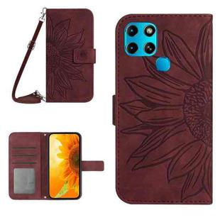 For Infinix Smart 6 Skin Feel Sun Flower Pattern Flip Leather Phone Case with Lanyard(Wine Red)