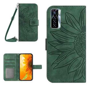 For Tecno Camon 17 Pro Skin Feel Sun Flower Pattern Flip Leather Phone Case with Lanyard(Green)