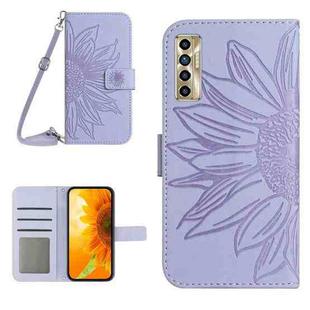 For Tecno Camon 17P Skin Feel Sun Flower Pattern Flip Leather Phone Case with Lanyard(Purple)