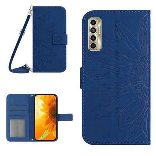 For Tecno Camon 17P Skin Feel Sun Flower Pattern Flip Leather Phone Case with Lanyard(Dark Blue)