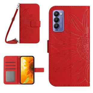 For Tecno Camon 18 / 18 P Skin Feel Sun Flower Pattern Flip Leather Phone Case with Lanyard(Red)