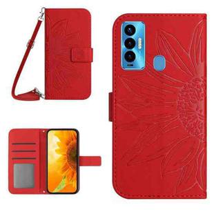 For Tecno Camon 18i Skin Feel Sun Flower Pattern Flip Leather Phone Case with Lanyard(Red)