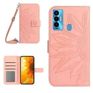 For Tecno Camon 18i Skin Feel Sun Flower Pattern Flip Leather Phone Case with Lanyard(Pink)