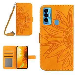 For Tecno Camon 18i Skin Feel Sun Flower Pattern Flip Leather Phone Case with Lanyard(Yellow)