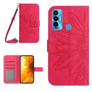 For Tecno Camon 18i Skin Feel Sun Flower Pattern Flip Leather Phone Case with Lanyard(Rose Red)