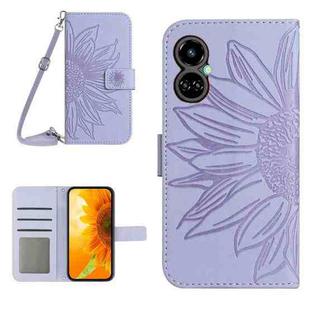 For Tecno Camon 19 Pro Skin Feel Sun Flower Pattern Flip Leather Phone Case with Lanyard(Purple)