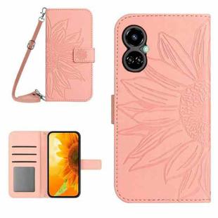 For Tecno Camon 19 Pro Skin Feel Sun Flower Pattern Flip Leather Phone Case with Lanyard(Pink)