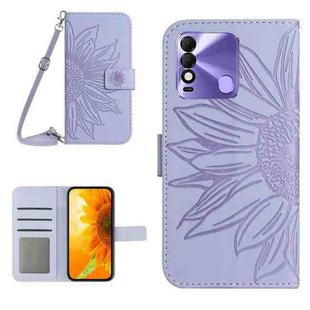 For Tecno Spark 8 Skin Feel Sun Flower Pattern Flip Leather Phone Case with Lanyard(Purple)