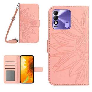 For Tecno Spark 8 Skin Feel Sun Flower Pattern Flip Leather Phone Case with Lanyard(Pink)