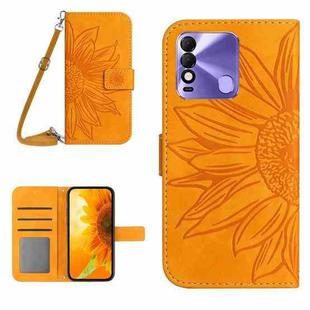 For Tecno Spark 8 Skin Feel Sun Flower Pattern Flip Leather Phone Case with Lanyard(Yellow)