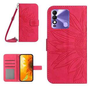 For Tecno Spark 8 Skin Feel Sun Flower Pattern Flip Leather Phone Case with Lanyard(Rose Red)