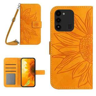 For Tecno Spark Go 2022 / Spark 8C Skin Feel Sun Flower Pattern Flip Leather Phone Case with Lanyard(Yellow)