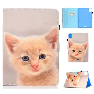 For iPad Pro 11 (2020) Sewing Thread Horizontal Painted Flat Leather Tablet Case with Sleep Function & Pen Cover & Anti Skid Strip & Card Slot & Holder(Cute Cat)