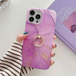 For iPhone 14 Ring Holder Glitter Powder Marble Phone Case(Purple Gold)