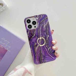 For iPhone 14 TPU Soft Protective Phone Case with Ring Holder(Purple Gold Pink)