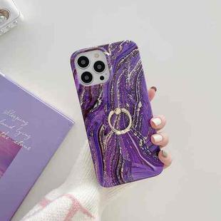 For iPhone 14 Pro TPU Soft Protective Phone Case with Ring Holder(Purple Gold Pink)