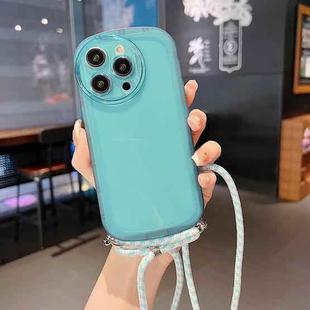 For iPhone 14 Candy Colors TPU Phone Case with Lanyard(Blue)