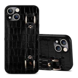 For iPhone 14 Crocodile Wristband Wallet Leather Back Cover Phone Case(Black)