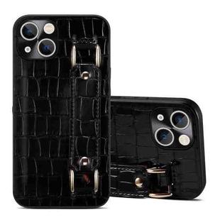 For iPhone 14 Plus Crocodile Wristband Wallet Leather Back Cover Phone Case(Black)