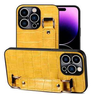 For iPhone 14 Pro Max Crocodile Wristband Wallet Leather Back Cover Phone Case(Yellow)