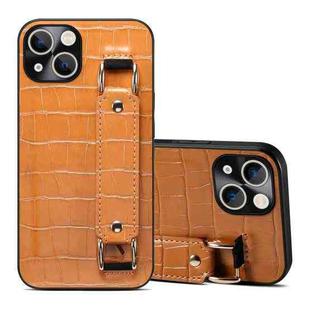 For iPhone 13 Crocodile Wristband Wallet Leather Back Cover Phone Case(Brown)
